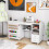 Costway Folding Sewing Table With Charging Station Sewing Machine Cart Table-White 2