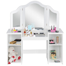 2 In 1 Kids Vanity Table Children Dressing Table Set With Mirror & Shelves
