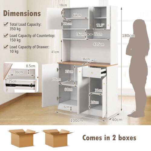 Costway 180cm Tall Pantry Cabinet Kitchen Cabinet Freestanding Buffet Cupboard 1