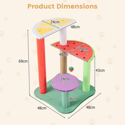 Costway 69CM Cute Cat Tree Multi-Level Aesthetic Fruit Cat Tower-Multicolour 1