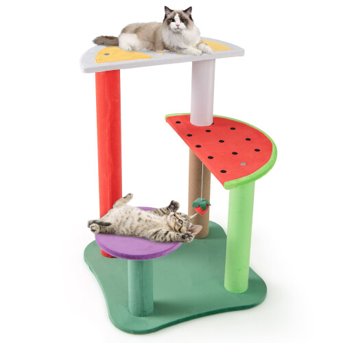 Costway 69CM Cute Cat Tree Multi-Level Aesthetic Fruit Cat Tower-Multicolour 2