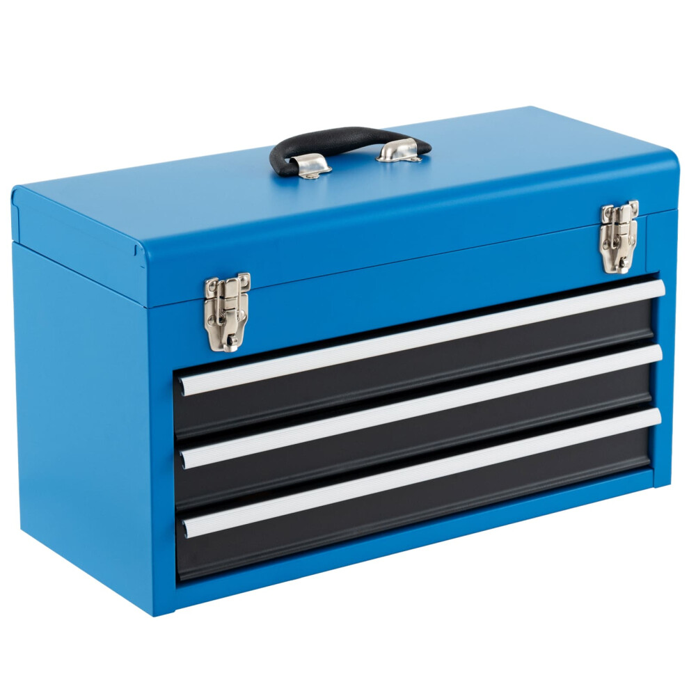 Portable Steel Tool Box Toolbox With 3 Drawers & Top Tray-Blue
