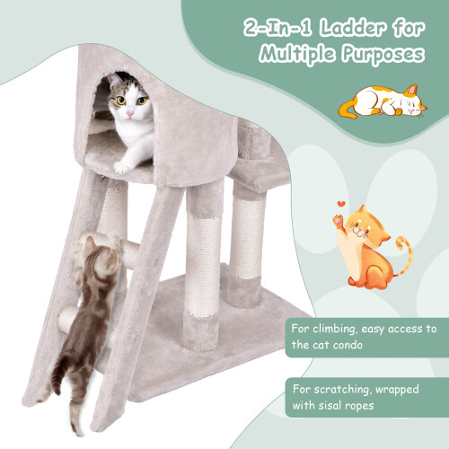 Costway 140cm Tall Cat Tree Multi-Layer Cat Tower With Sisal Scratching Posts-Beige 2