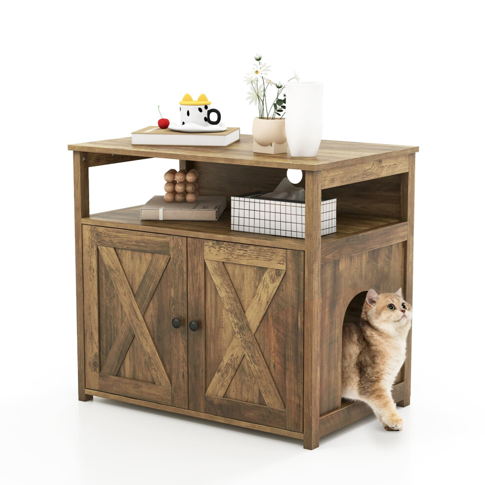 Costway Cat Litter Box Enclosure Cat Litter Box Furniture Hidden With Doors