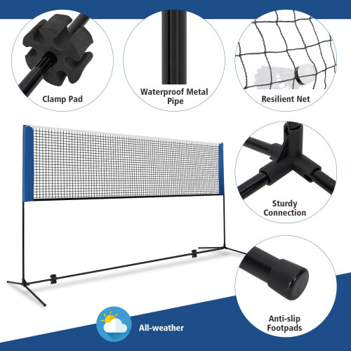 Costway Badminton Racket Set Backyard Adjustable Badminton Net Set-Black 2