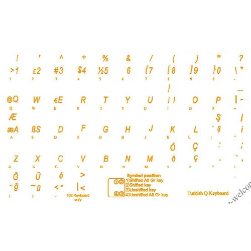 Turkish Q Keyboard Sticker Yellow Letters 1