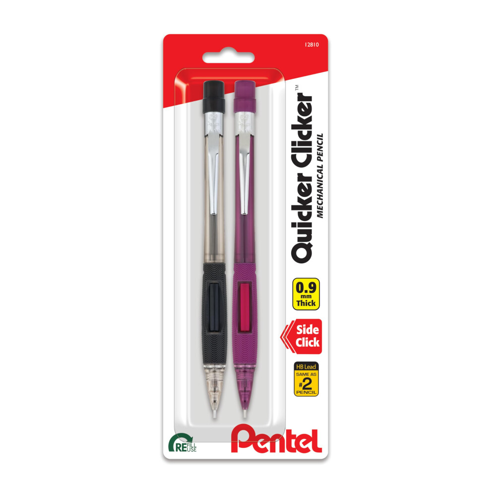 Pentel Quicker Clicker Automatic Pencil  0.9mm  Assorted Barrel Colors  Color May Vary  2 Pack (PD349BP2-K6)