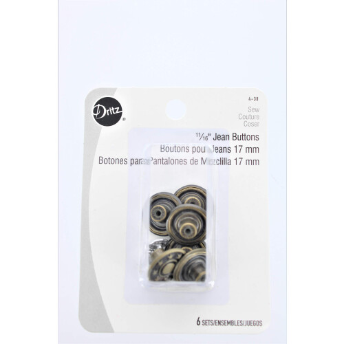 Dritz no-Sew Jean-knapper 11/16 """" 6/PKG Antik messing 1