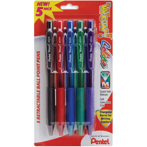 Pentel Pentel Wow! Colors Retractable Medium Ballpoint Pens 5/Pkg-Assorted Colors