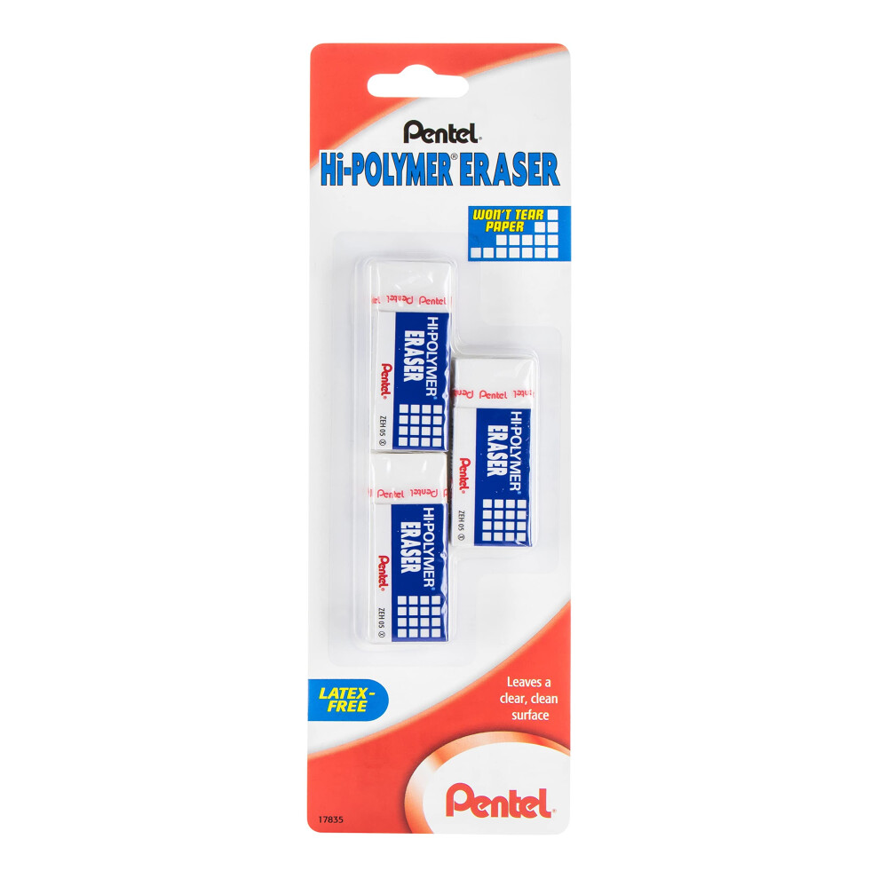 Pentel Hi-Polymer Block Eraser Small 3 Pack (Zeh05bp2f)