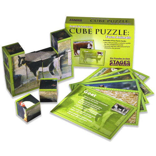 Faser L?ring af tr?farmdyr Cube -puslespil til b?rnehave sprogbygger (SLM408) 1