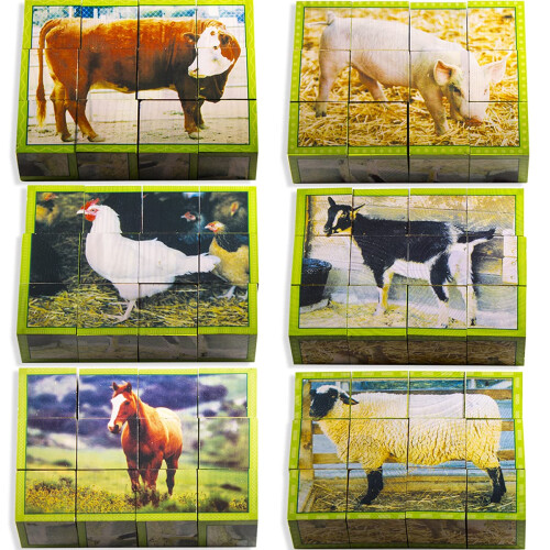 Faser L?ring af tr?farmdyr Cube -puslespil til b?rnehave sprogbygger (SLM408) 2