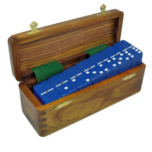 Marion and Co Double Six Blue Jumbo Tournament Domino Set s spinnery v Sheesham Wood Box