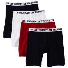 Tommy Hilfiger Herr 4 Pocket Boxer Brief, Röd/Marinblå/Vit, Liten