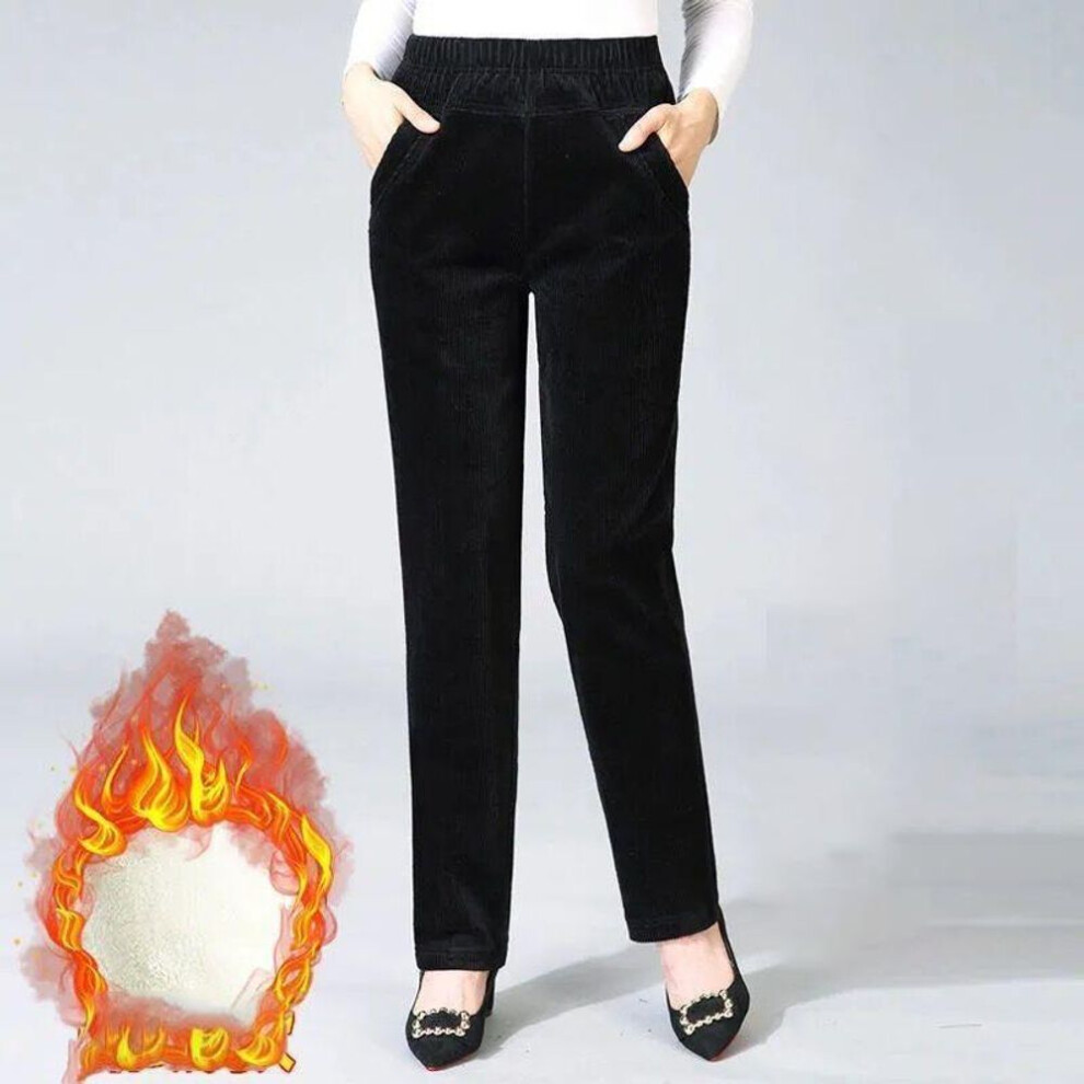 (black, 3XL) Trousers For Women Padded Thickened Autumn And Winter Corduroy High Waist Middle-aged Women&apos;s Trousers Striped Velvet Casual Straight Trousers
