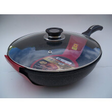 Wok ceramiczny pokryty marmurem, nieprzywierający, nieprzywierający wok ze szklaną pokrywką 32 cm