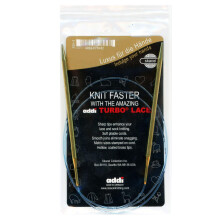 ADDI Tricotat ac circular din dantela Finisaj din alama Skacel Cord albastru 24 inch (60cm) Dimensiune SUA 08 (5,0mm)