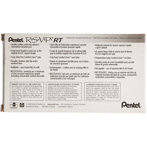 Pentel Pentel Ανακυκλωμένα Retractable R.S.V.P. Στυλό, Πωλούνται σε συσκευασία 12 1