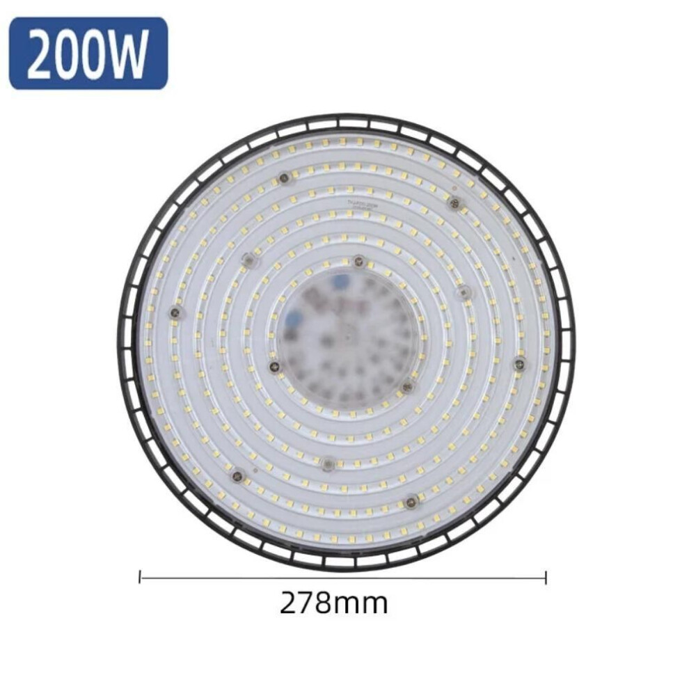 (White Light 6000K 200W) Ac220v Super Bright Ufo Led High Bay Lights Waterproof Commercial Industrial Lighting Market Warehouses Workshop Garage Lamp
