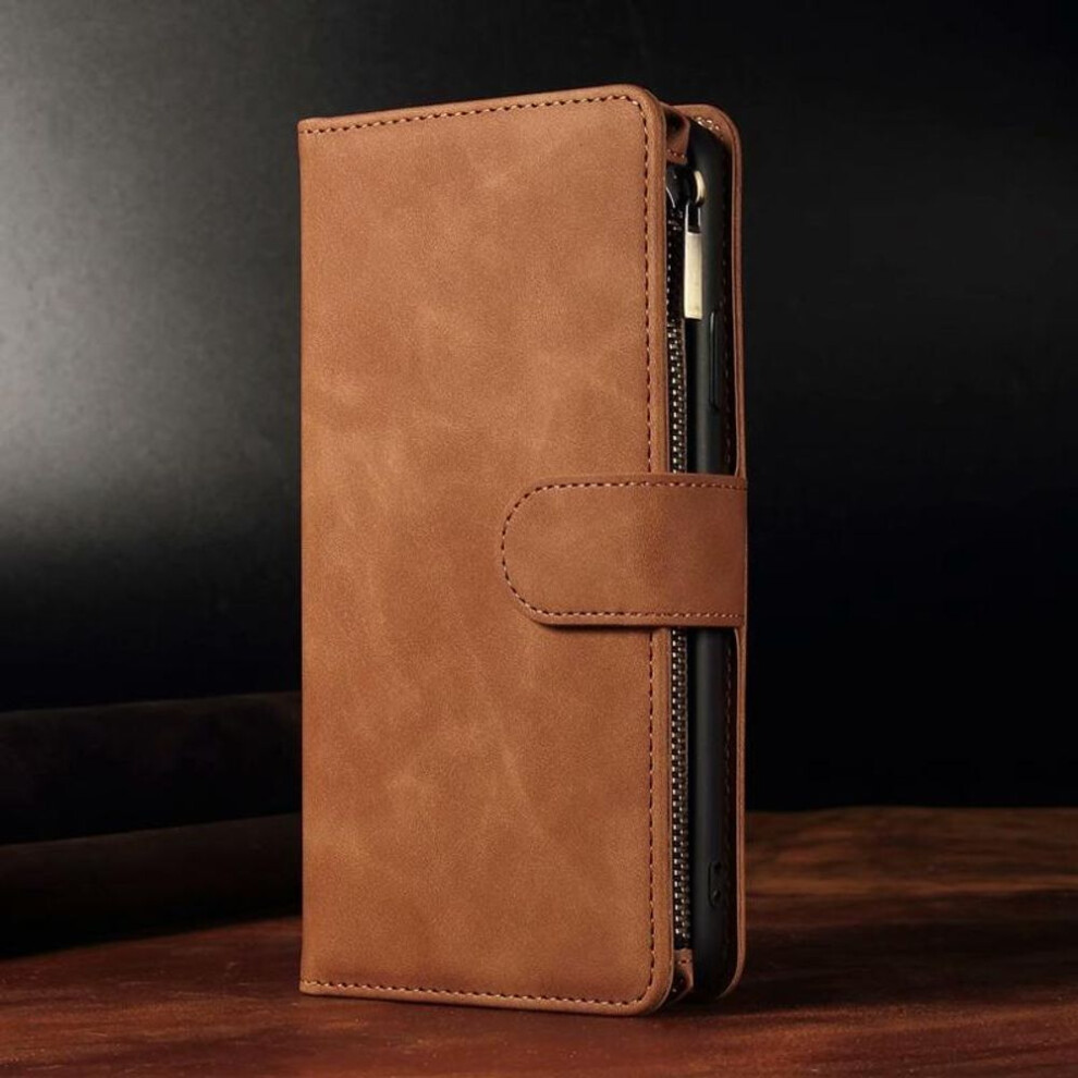 (brown, iPhone 11) High Quality PU Leather Wallet Phone Flip Bag Case with Credit Card Holder for iPhone Samsung Galaxy Xiaomi Huawei