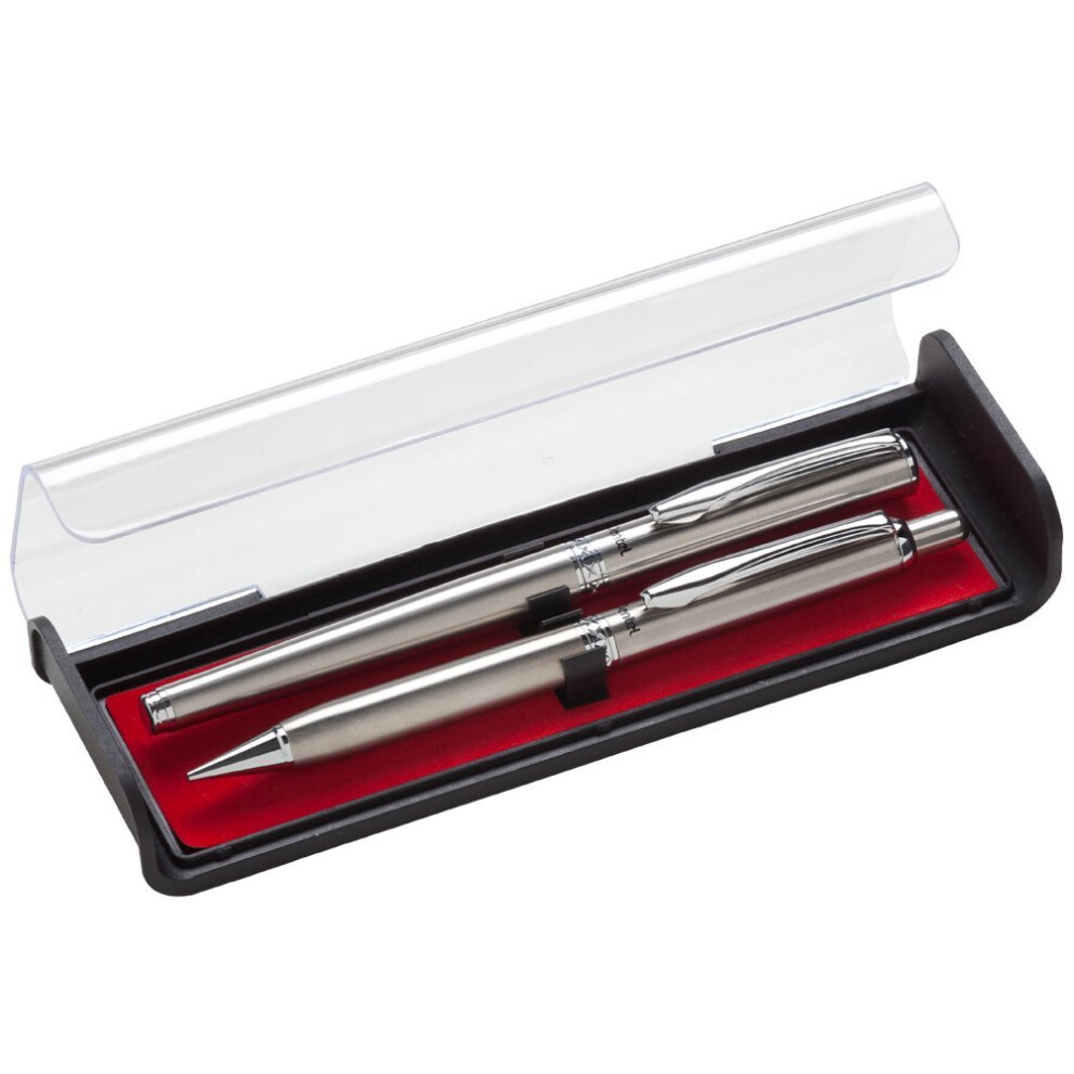 Pentel Libretto Roller Gel Pen And Pencil Set With Gift Box Pen 0.7Mm And Pencil 0.5Mm Barrels (K6a8z-A) Silver