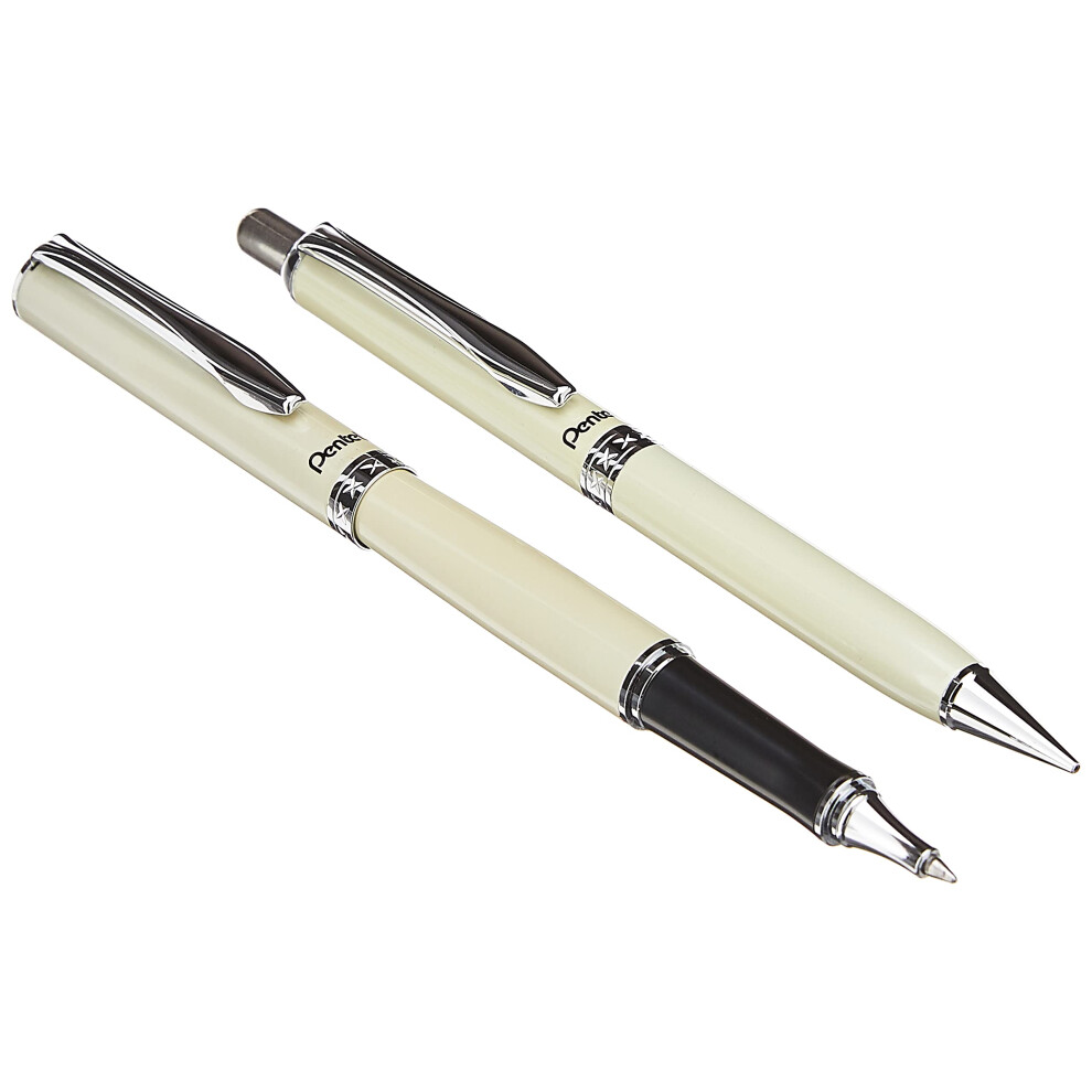 Pentel Libretto Roller Gel Pen And Pencil Set With Gift Box Pen 0.7Mm And Pencil 0.5Mm Barrels (K6a8w-A) Cream