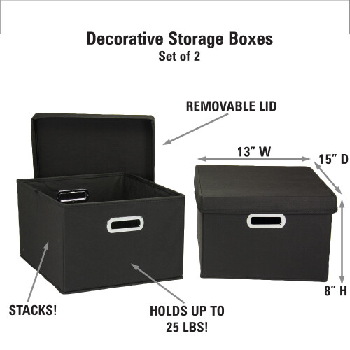 Household Essentials Fabric Storage Boxes with Lids and Handles, Black 2