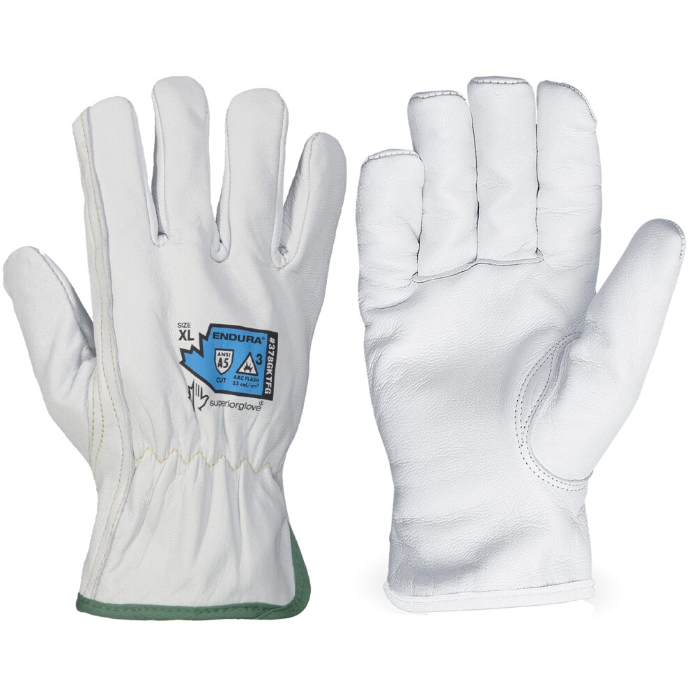 Superior Goatskin Leather Work Gloves - Kevlar Lined Cut Resistant Arc Flash Safety Work Gloves (Endura-378Gktfg) Large 779406120376