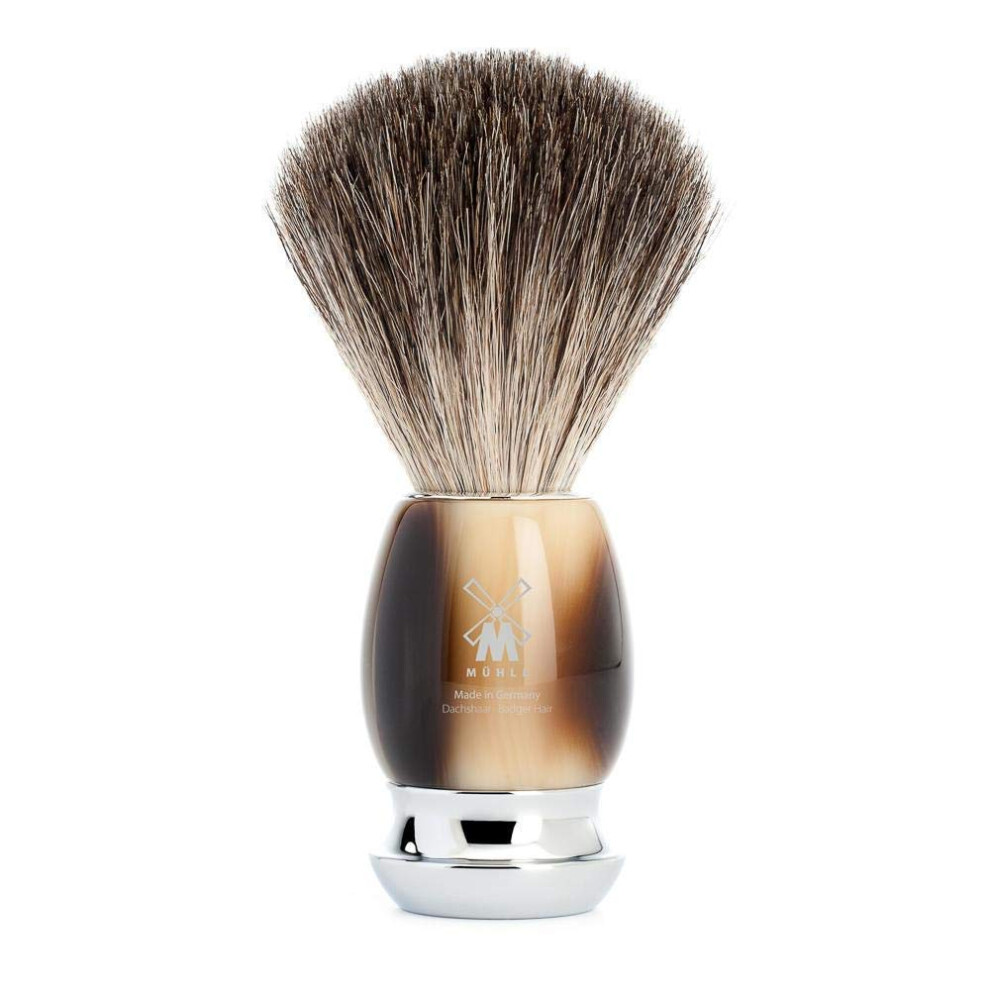 Mhle Brown MãHle Vivo Horn Pure Badger Shaving Brush - Luxury Shave Brush For Men, Rich Lather