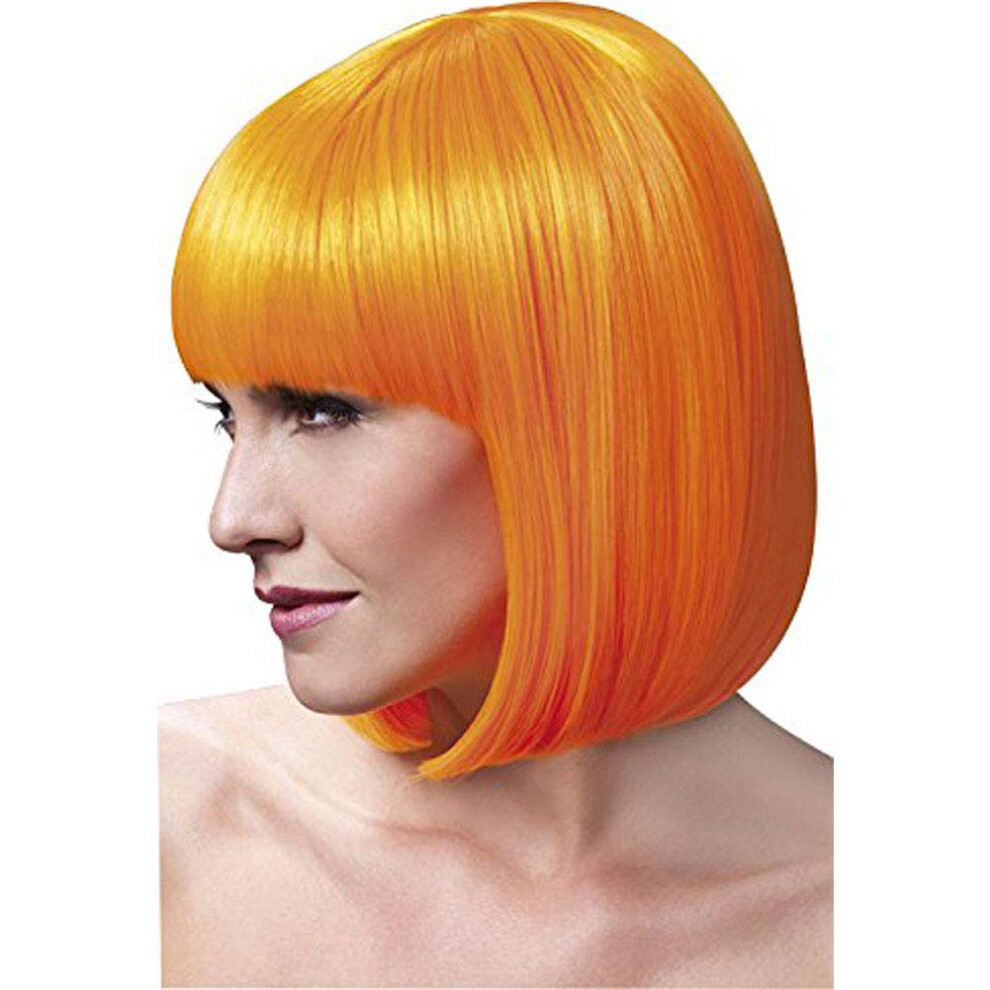 Smiffy's Fever Women's Elise Wig 13Inch 33Cm Sleek Bob With Fringe Neon One Size Orange