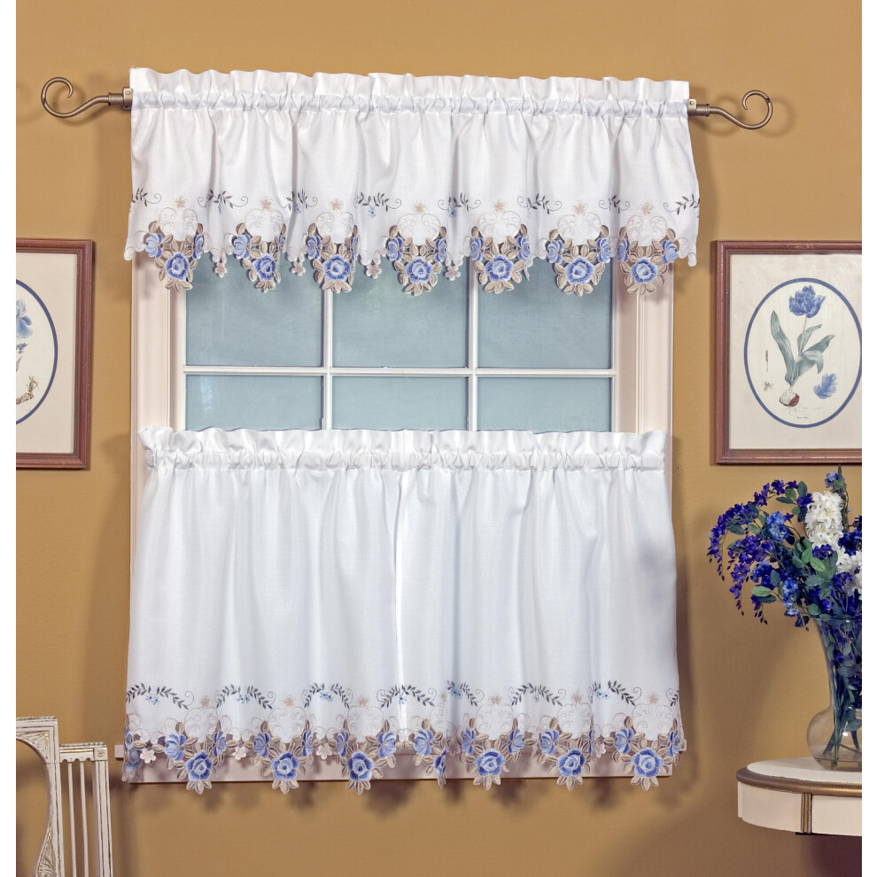 Rideau Today's Curtain Verona Avec Broderie Invers E 14"""" Blanc/Bleu-image