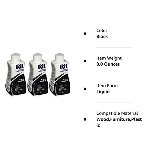 Rit Fl  ssige Stofffarbe, Schwarz, 8 Unzen, 3er-Pack 2