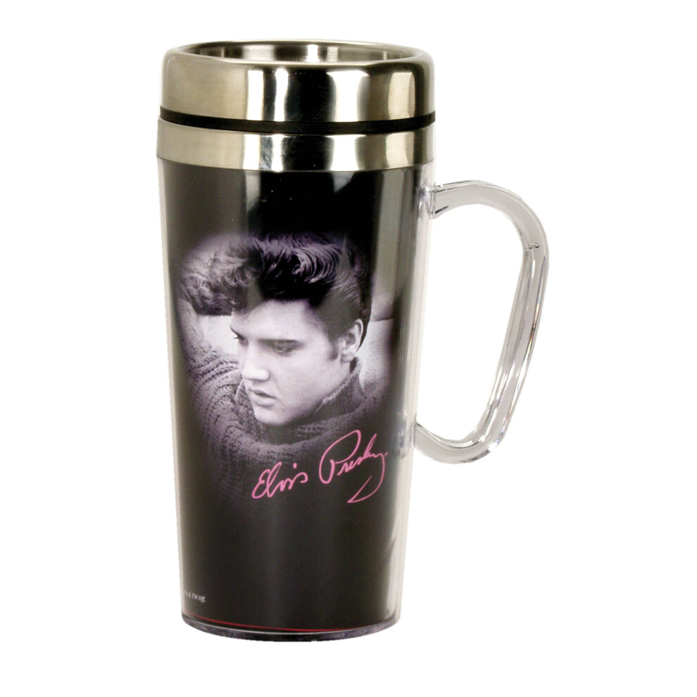 Spoontiques - Insulated Travel Mug - Elvis Presley Coffee Cup - Coffee Lovers Gift - Funny Coffee Mug - 15 oz - Black