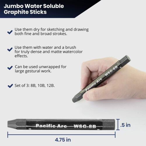 Lot de 3 b   tons de graphite hydrosolubles Jumbo de Pacific Arc Soft 12B 10B 8B 2
