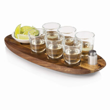 LEGACY - a Picnic Time brand - Cantinero Shot Glass Set with Tray - Tequilla Shot Glasses - Cocktail Serving Tray (Acacia Wood)
