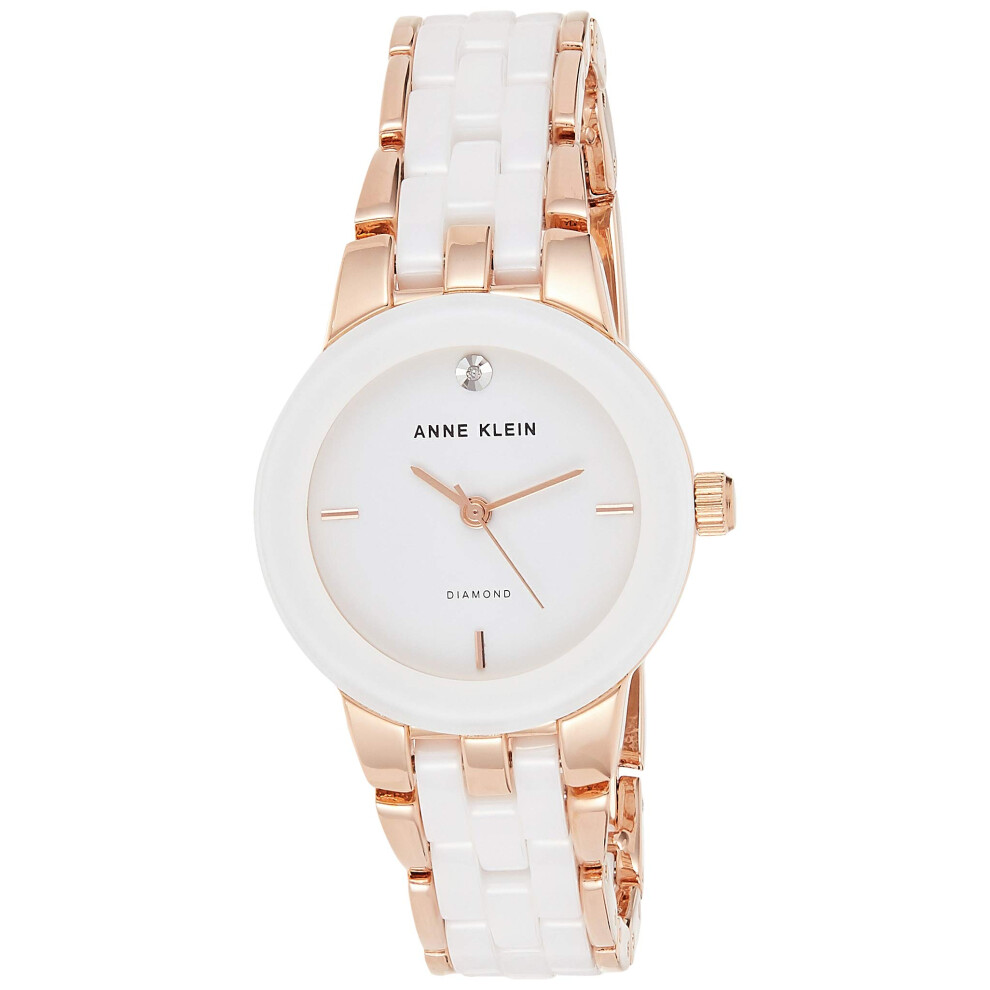 Montre Anne Klein AK/1610WTRG pour femme, cadran diamant, bracelet en c   ramique blanche et or rose