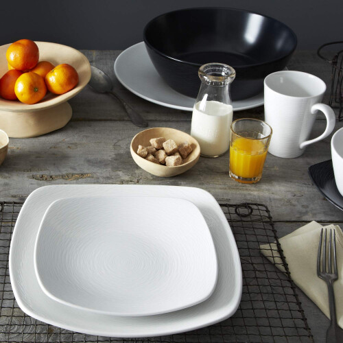 Noritake 4-Piece Square White on White Place Setting, Swirl 2