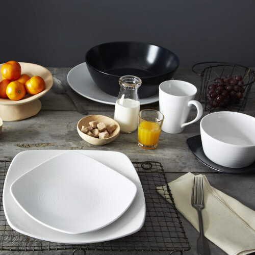 Noritake 4-Piece Square White on White Place Setting, Swirl 1