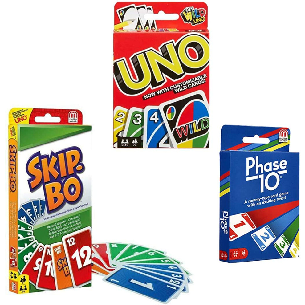 Mattel Card Game Set Skip Bo Uno & Phase 10