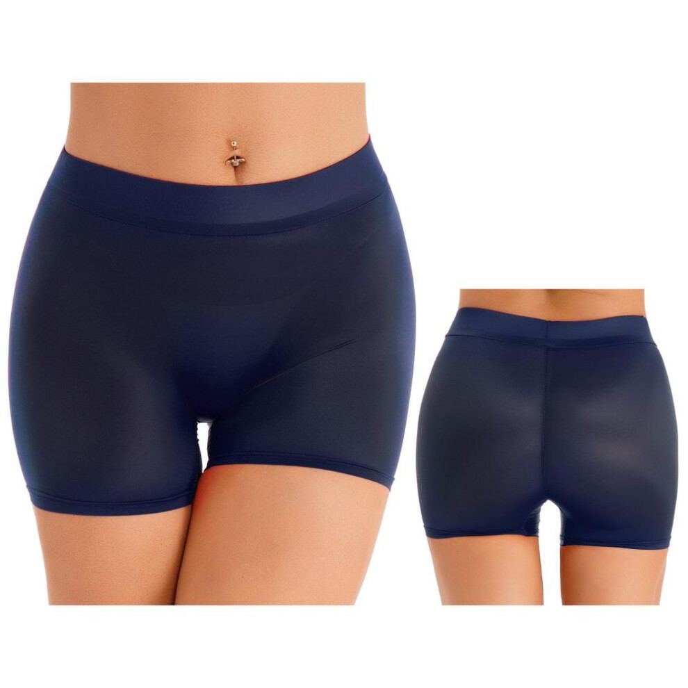 (navy blue, One Size) Womens Semi See-through Shorts Glossy Stretchy Low Rise Short Pants Underwear Nightwear