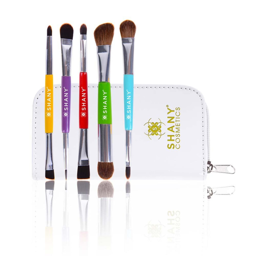 Shany Makeup Brushes The Double Trouble - 5 Pc Double Sided Essential Makeup Brush Set With Travel Pouch - Travel Size Make Up Brush Set