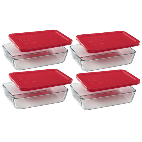 Pyrex Pyrex 3-Cup Ορθογώνιο Φαγητοδοχείο (Συσκευασία 4 Δοχείων)
