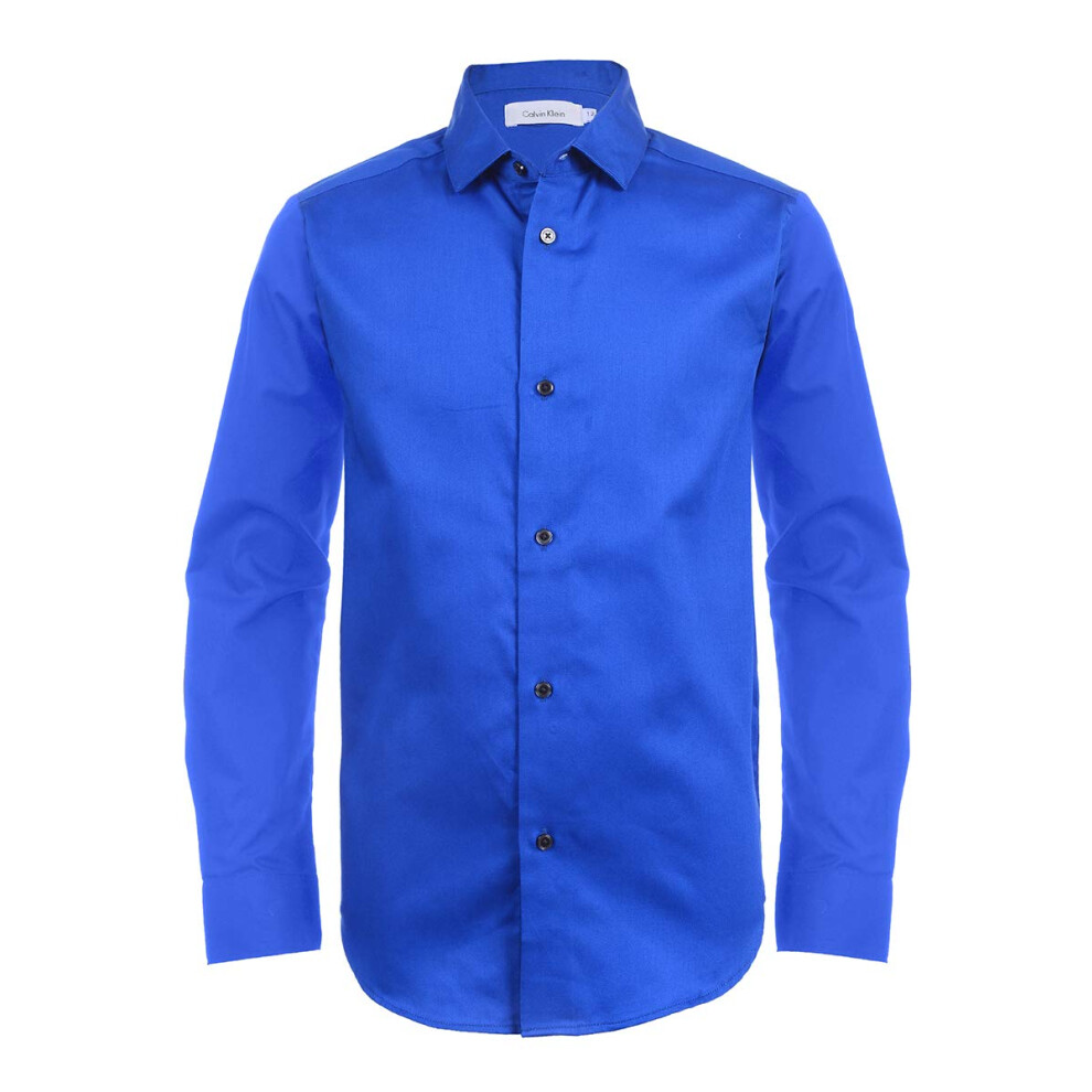 Calvin Klein Boys' Long Sleeve Sateen Dress Shirt  Button-down Style W