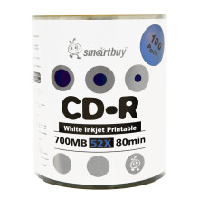 Smartbuy 700mb/80min 52x CD-R White Inkjet Hub Printable Blank Recordable Media Disc (300-Disc)