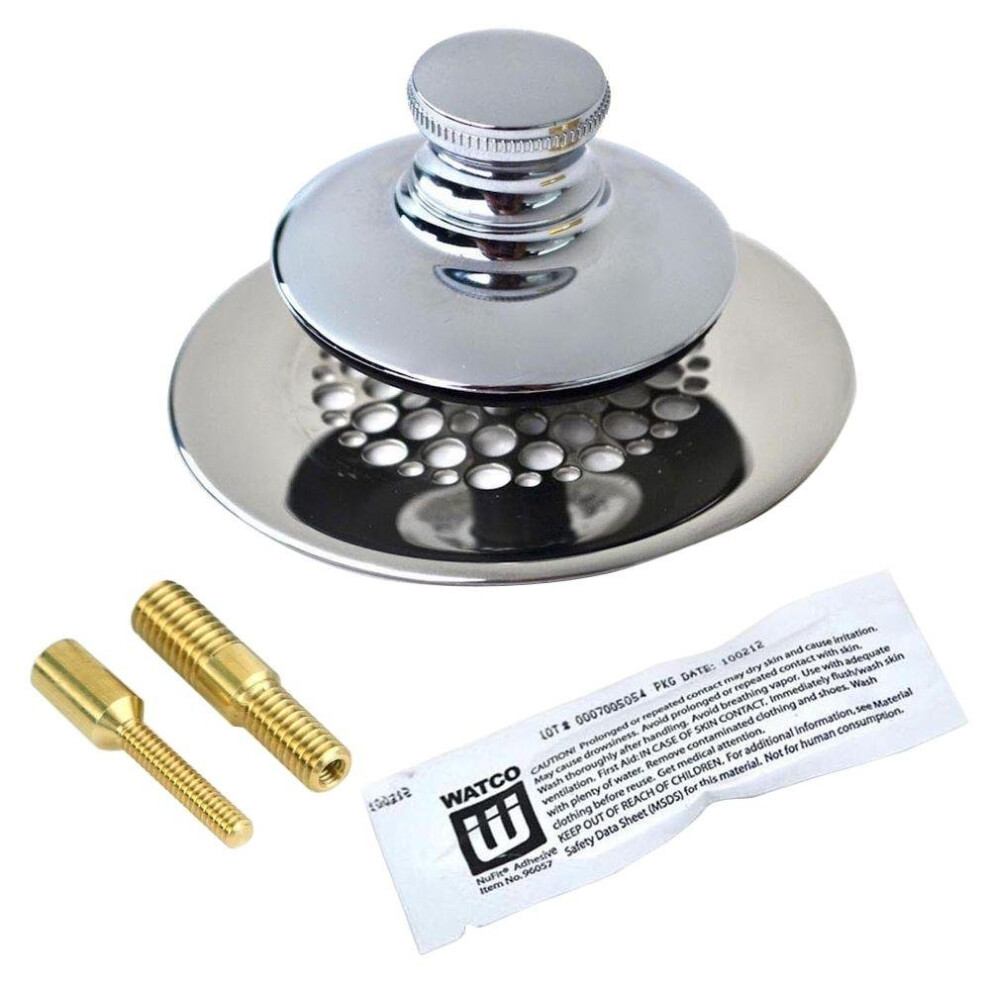 Bouchon de baignoire universel Watco NuFit Push Pull avec cr   pine     grille et deux broches en silicone chrom   es