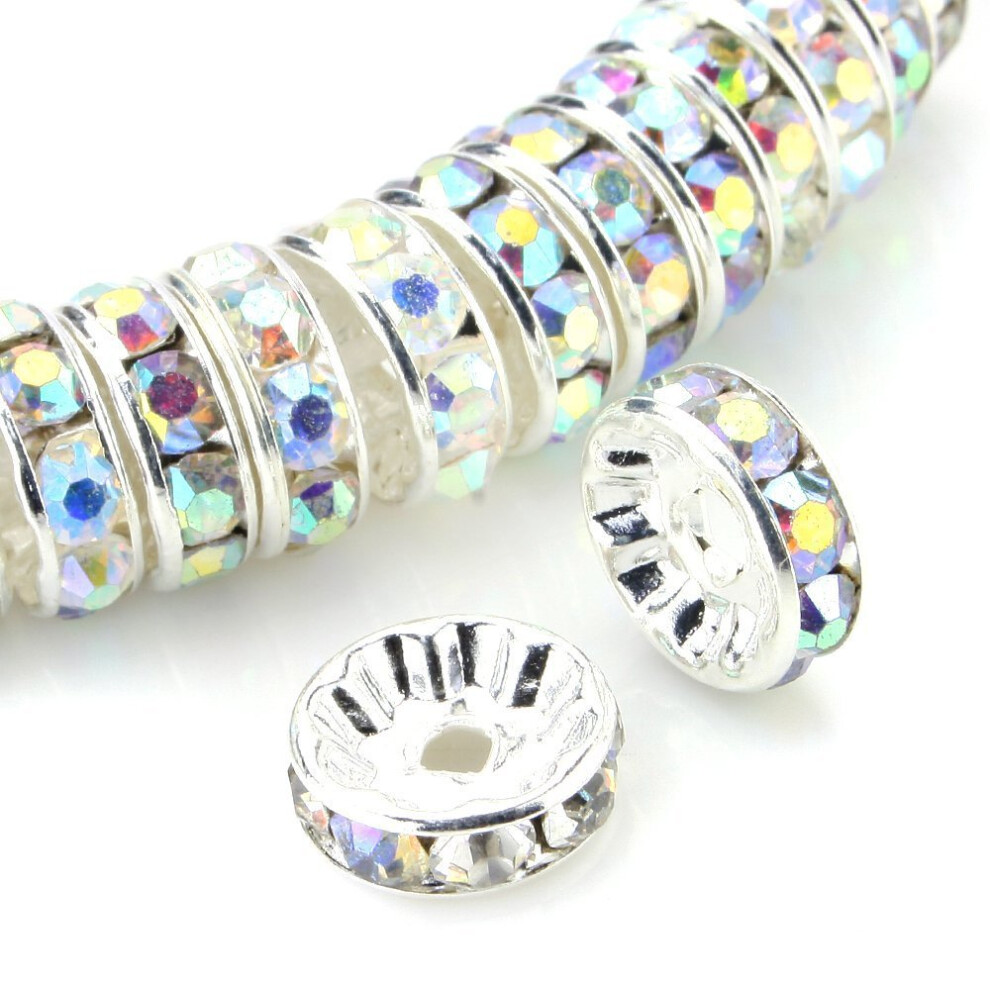 Rubyca 100Ks Round Rondelle Spacer Charm Bead 5Mm Silver Tone Ab White Fine Czech Crystal Diy-image