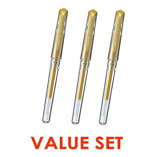 Uni-Ball Uni Ball Signo Gel Στυλό - Μεσαίο Σημείο 1.0mm - Χρυσό με Σετ 3 2