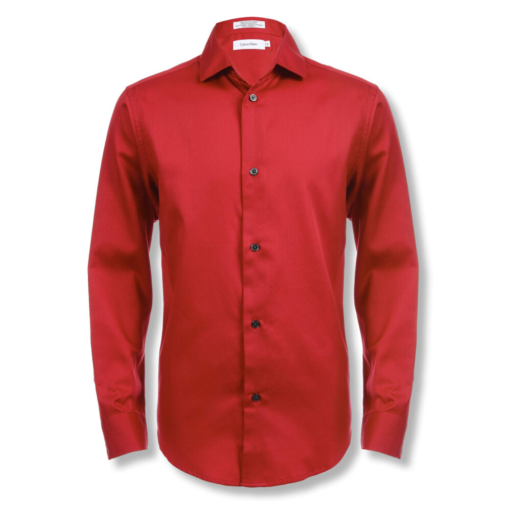 Calvin Klein Boys' Long Sleeve Sateen Dress Shirt  Button-down Style W