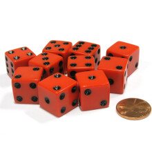 Zestaw 10 kostek szesciosciennych, kwadratowych, nieprzezroczystych 16 mm D6  czerwonych z czarna kropka od Koplow Games