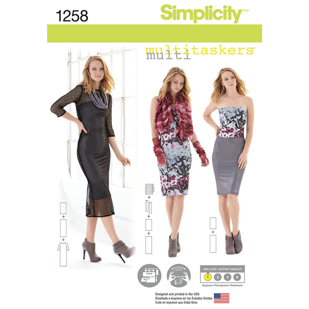 Patron pour d   butant Simplicity Multitaskers 1258 Robe en tricot avec gantelets et cache-coeur fronc    pour femme Taille 4-26